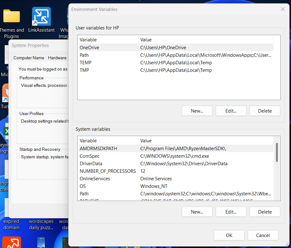 Environment Variables Windows 11 & 12